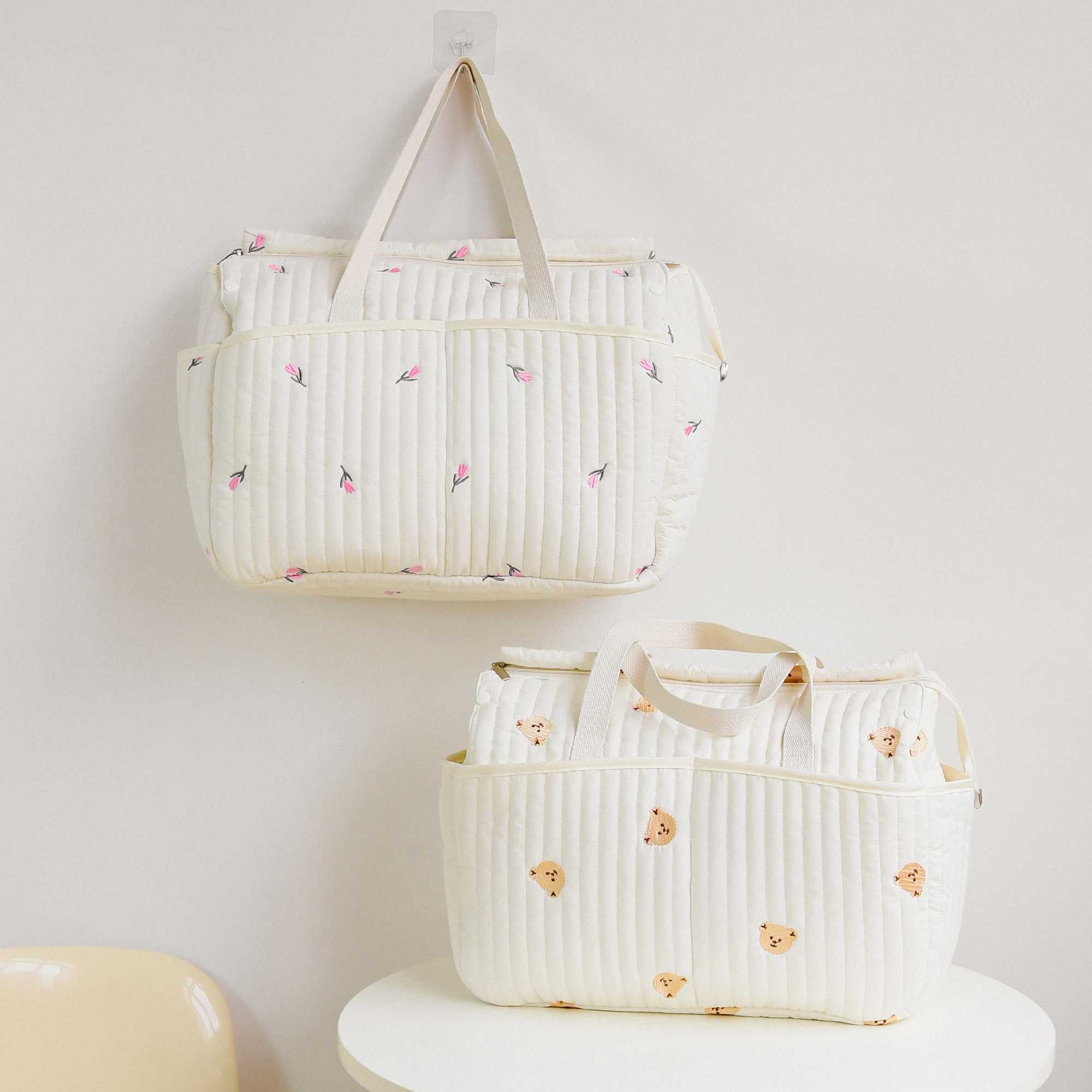 Bear Embroidered Tail Zipper Mother and Baby Bag Large Capaci Multifunctional Bag Lightweight Portable Mommy Bag for OutingsXJ250117