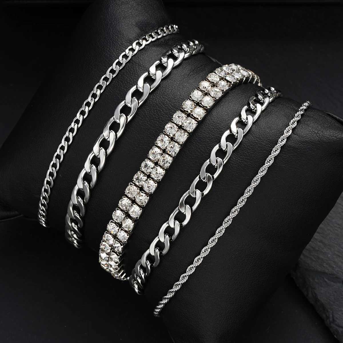 8Pcs/Set Stainl Steel Twisted Cuban Bracelets For Women Men Simple Silver Color Crystal Unisex Bracelets Sets Tren JewelryXJ250117