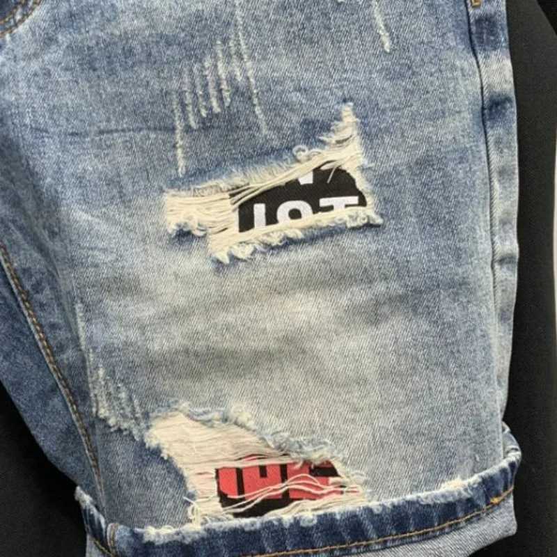 Male Denim Shorts Graphic Multi Color Mens Short Jeans Pants Ripped Baggy Y2k Harajuku Luxury Original Hip Hop Summer Cowboy XlXJ250117