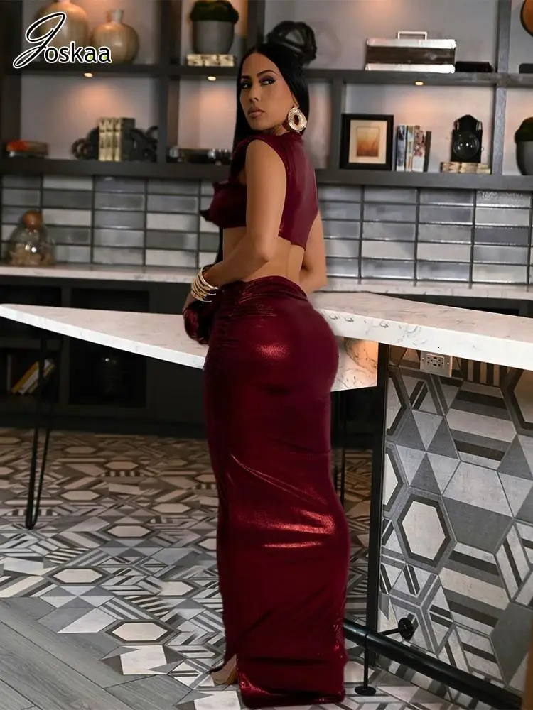 Joskaa Sexy Irregular Cutout 2 Piece Sets Women Hipster Crop Tank Tops and Long Skirts Matching 2025 Spring Party Club Outfits 250113