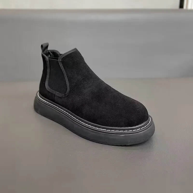 Mens Boots With Velvet Sanded Leather Autumn And Winter Thick Sole Increase Comfortable Lightweight Handsome Cotton Shoes 250114