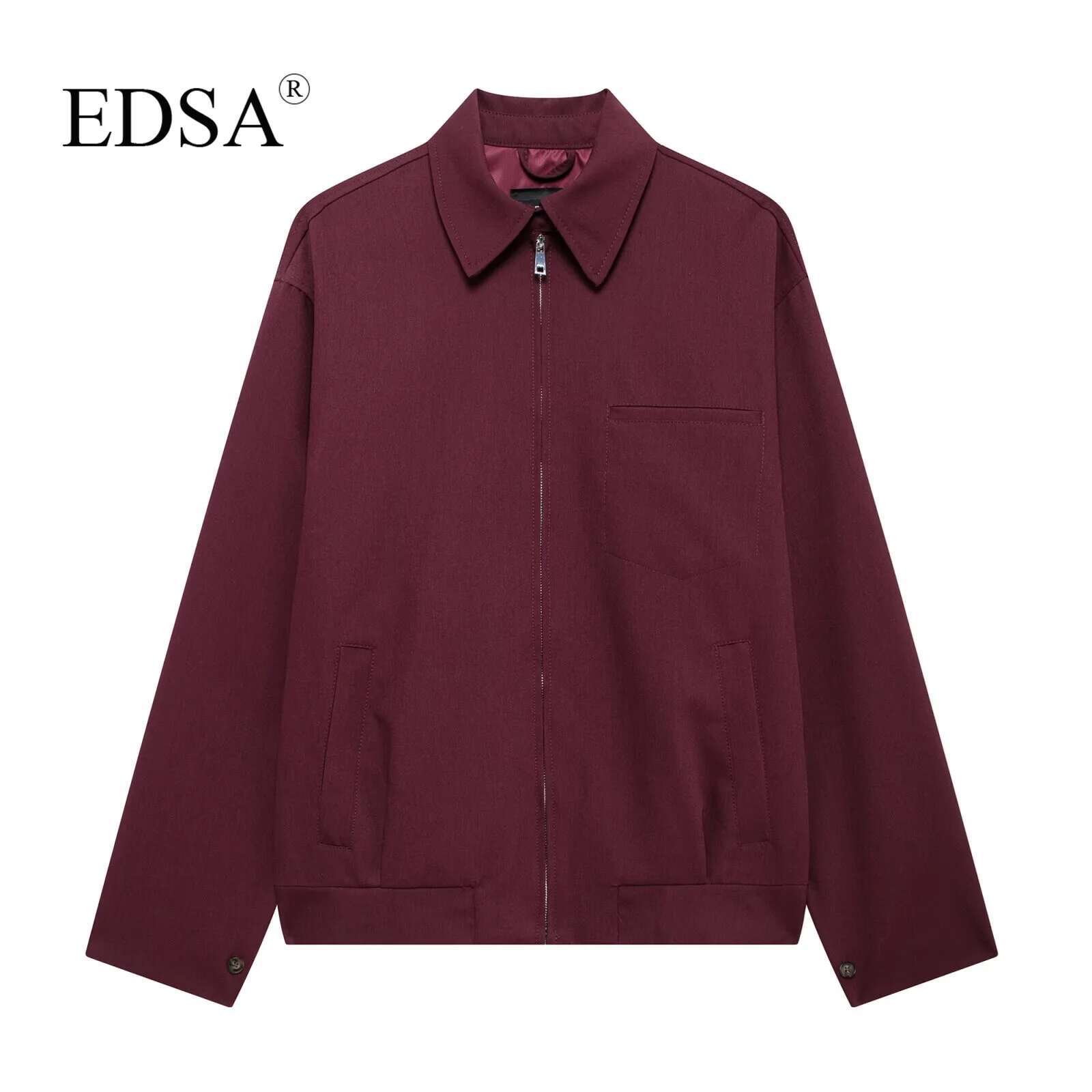 EDSA Women Vintage Loose Zipper Lapel Bury Color New 2024 Autumn Fashion Versatile Street Outwear Jacket