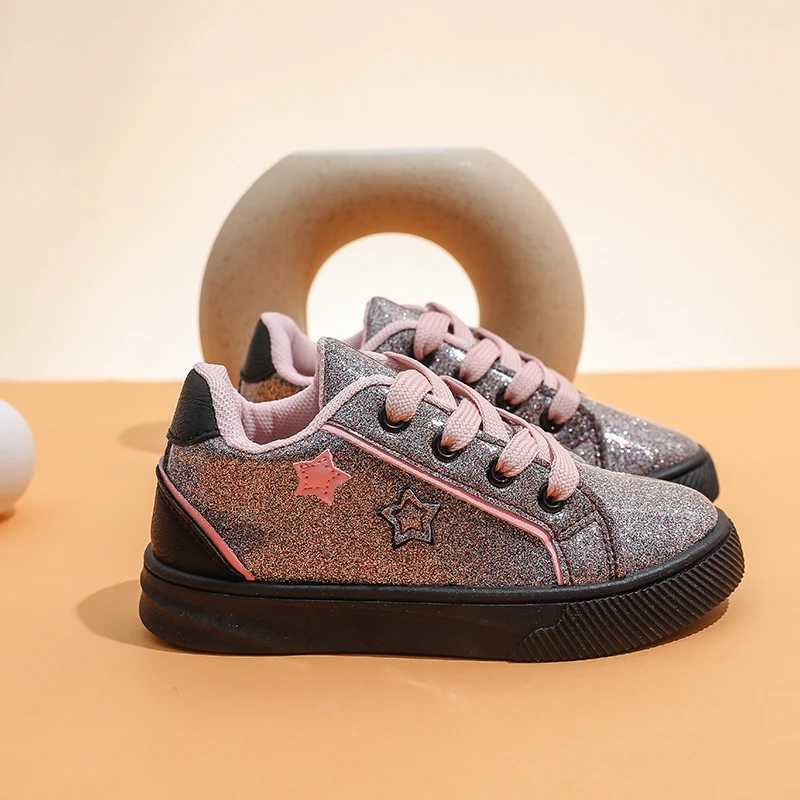 Athletic Outdoor 2024 Black and Pink Star Glossy Girls Shoes Fashionable Casual Shoes Suitable for Leisure and Travel Comfortable and Good-LookingY250