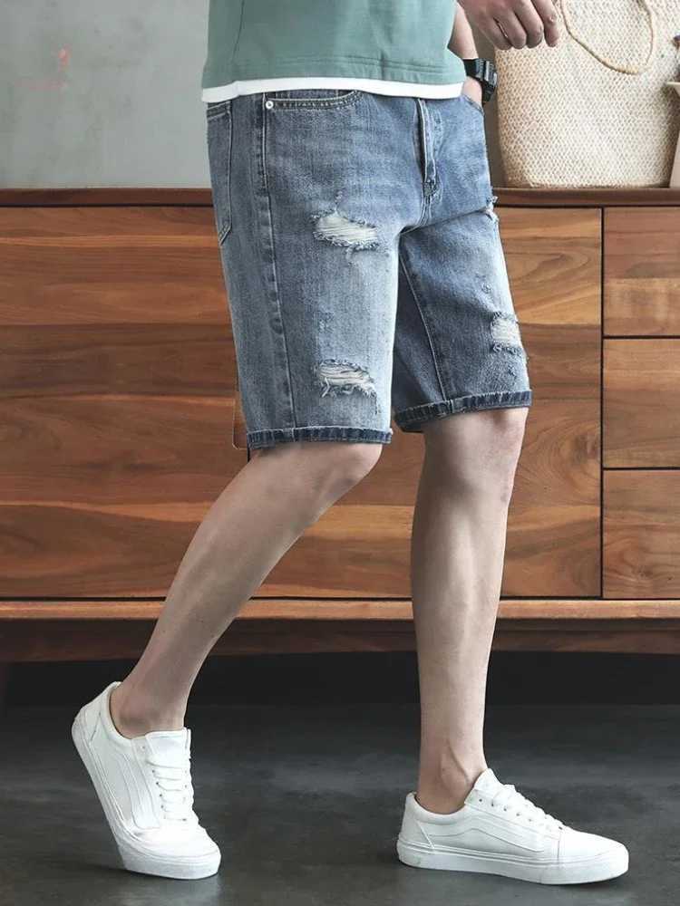 Short Jeans Pants For Men Ripped Straight Jorts Summer Man Denim Shorts With Vintage Cowboy Y2k Fashion Trend 2024 RetroXJ250117