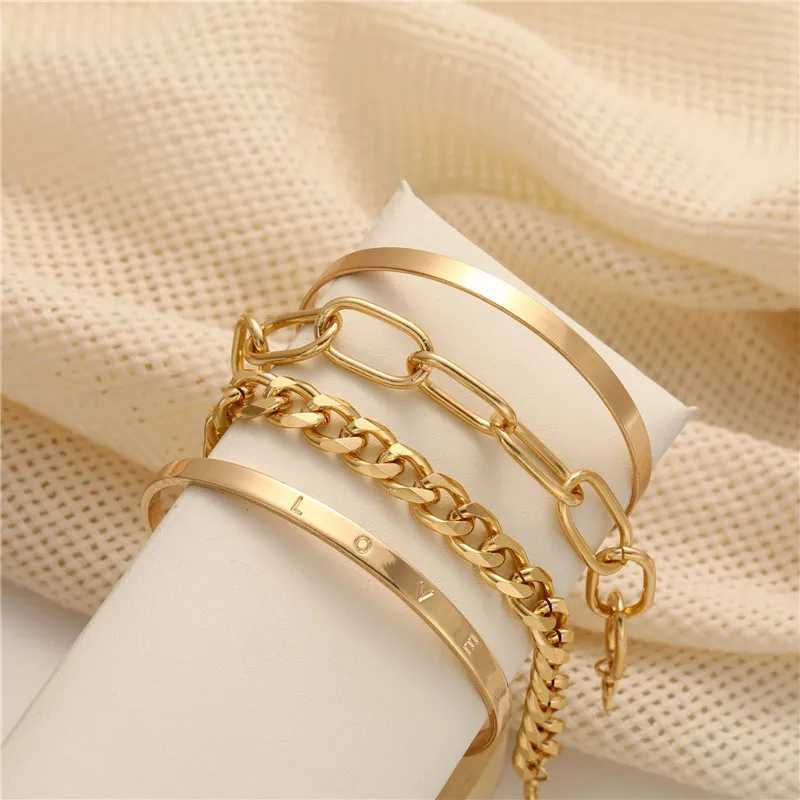 Unisex Simple Gold Color Cuff Stainl Steel Letter Bracelet Luxury High Quality Link Chain Bracelet Accory for Men WomenXJ250117