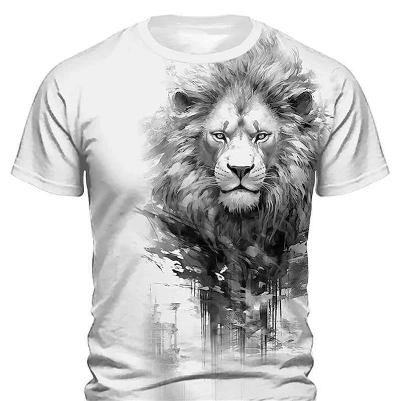 Animal Mens Printed T Shirt 3D Lion Pattern Summer Loose Plus Size Short Sleeve Street Round Neck Comfortable Mens Tops 6XlXJ250117
