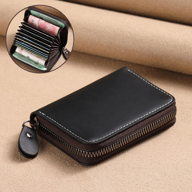 PU Leather Men'S Holder Small Zipper Short Wallet Solid Color Coin Purse Accordion Design ID Business Credit Card Case 1PC swissmilitary