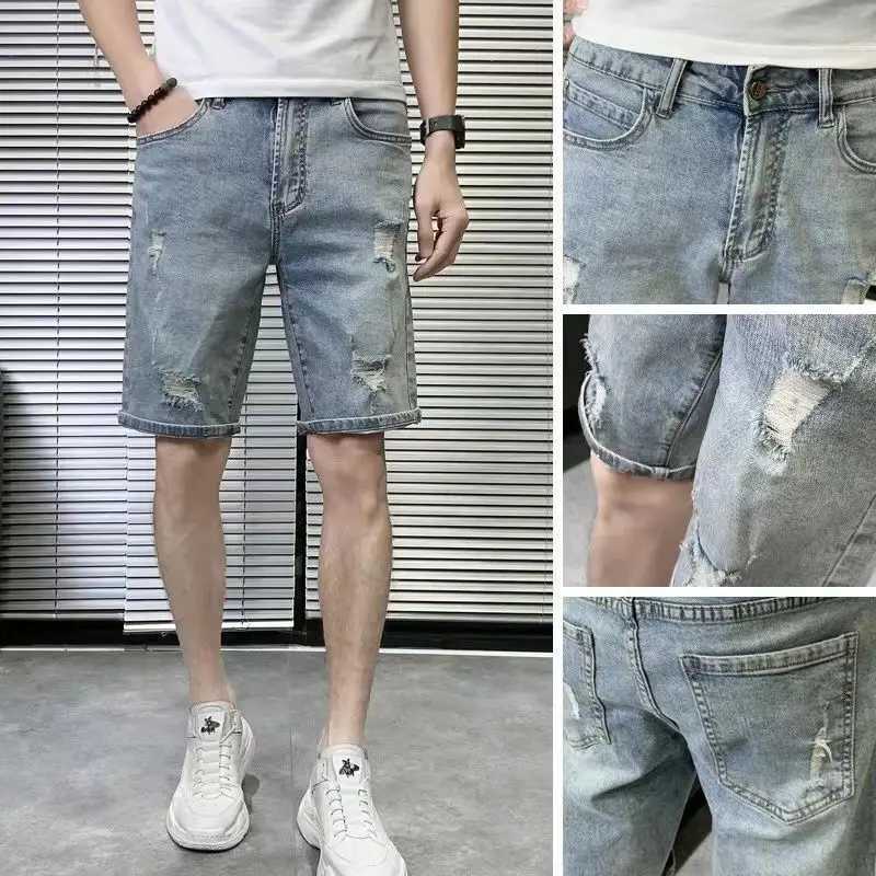 Man Denim Shorts with Pockets Straight Short Jeans Pants for Men Sale Xxxl Y2k Fashion Emo Harajuku Luxury Summer Cowboy PopularXJ250117