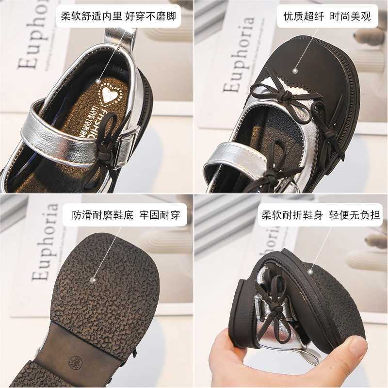 Sandals Children Leather Shoes Patchwork Sliver Black Bowtie Chunky Kids Mary Janes Spring Comfy Fashion Light School Girls Shoe 26-36Y250116CQOM