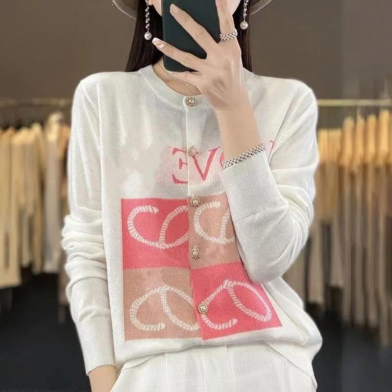 we Designer Anagram Women's Sweaters Korean ladies fashion Lantern Sleeve Soft Mohair O Neck Sweater Women Autumn And Spring Pullover Long Knit Top