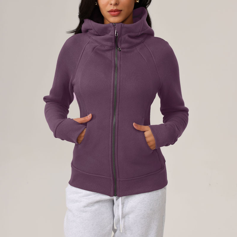 Advanced women's designer fashion casual winter hooded slim fit versatile yoga jacket with plush outdoor warm fitness sports jacket