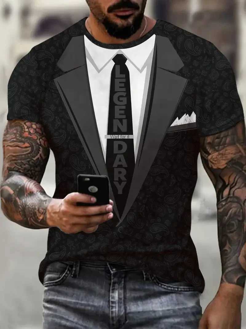 Fashion Mens T-shirts 3d Print Suit And Tie Pattern Plain Short Sleeved T-shirt For Mens Clothing High Street Streetwear TopsXJ250117