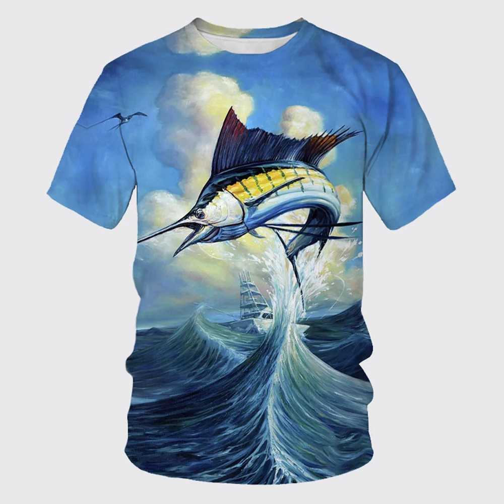 Summer Fishing Enthusiasts Print Summer Mens O-Neck T-shirt Casual Short Sleeve Oversized Pullover Fashion Trend Men ClothingXJ250117