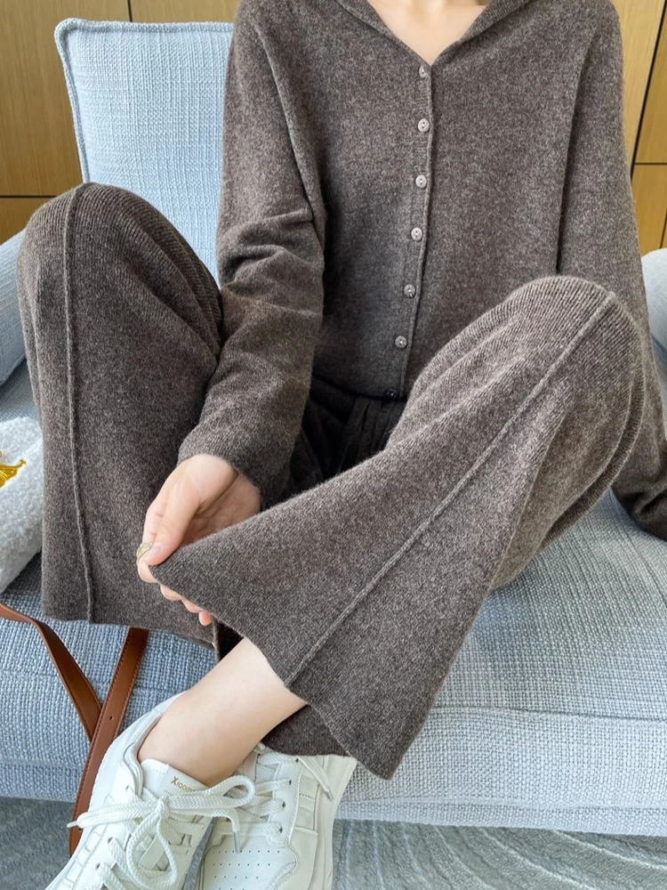 Highend Cashmere Temperament Wideleg Pants Womens High Waist 100 Pure Wool Loose Casual Straight Outer Trousers 250106