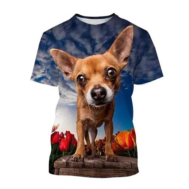 New Chihuahua Dog T-Shirts Cute Animal 3D Print Mens Woman Casual Short Sleeve T Shirt Oversized Harajuku Top Tees Man ClothingXJ250117
