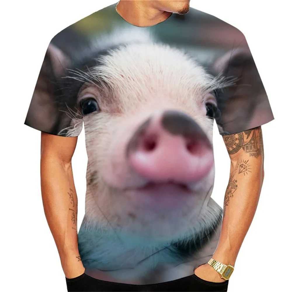 Guitar-Playing Pig 3D Printed Mens T Shirts Funny Summer Animals O-Neck Short Sleeve Casual Comforts Tees Shirt Kid Tops WomenXJ250117