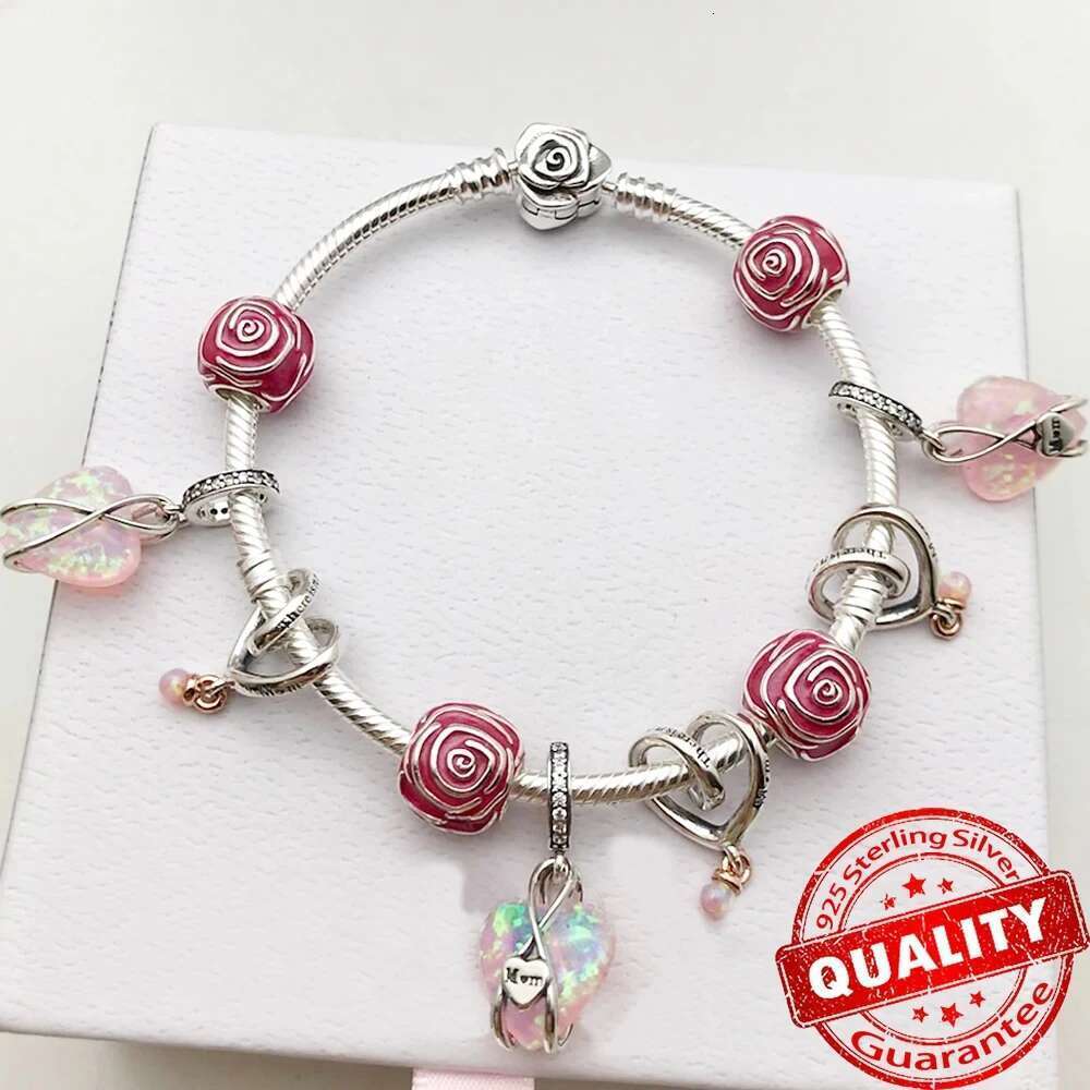 2025 New 925 Sterling Silver Sparking Gift Beads Red Heart Bow LOVE Heart Shape Dangle Charms Fits Bracelet Valentine's Day Gift For women