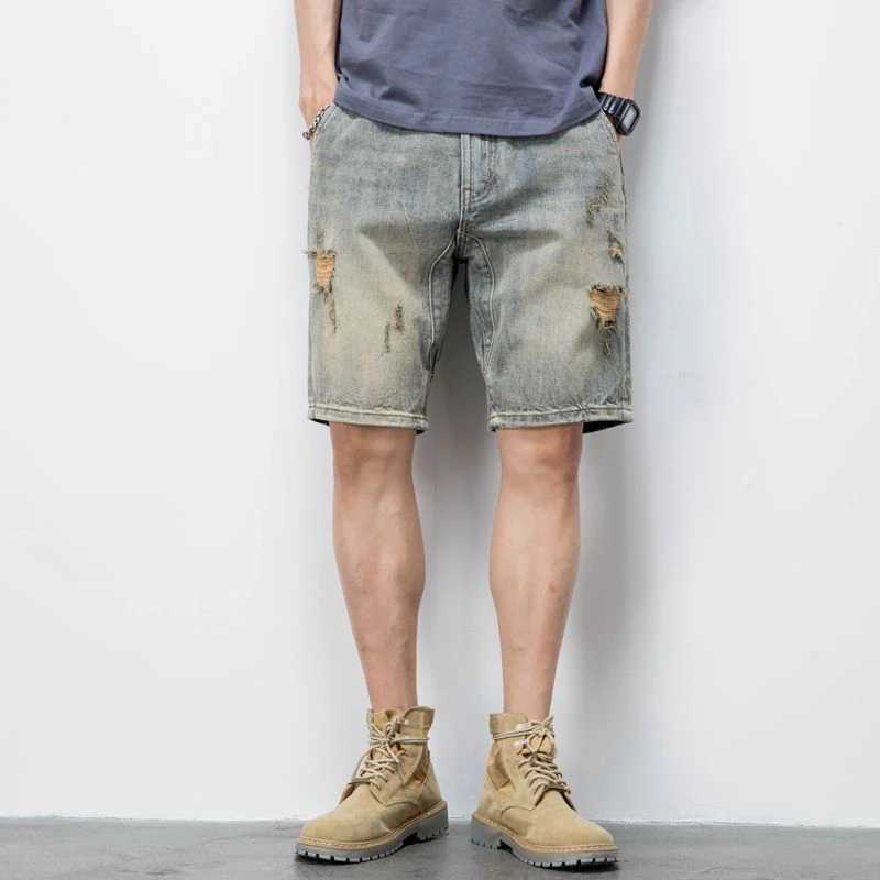 Male Denim Shorts Baggy Ripped Big Size Mens Short Jeans Pants Loose Oversize Wide Vintage Y2k Fashion Buttons Streetwear EmoXJ250117