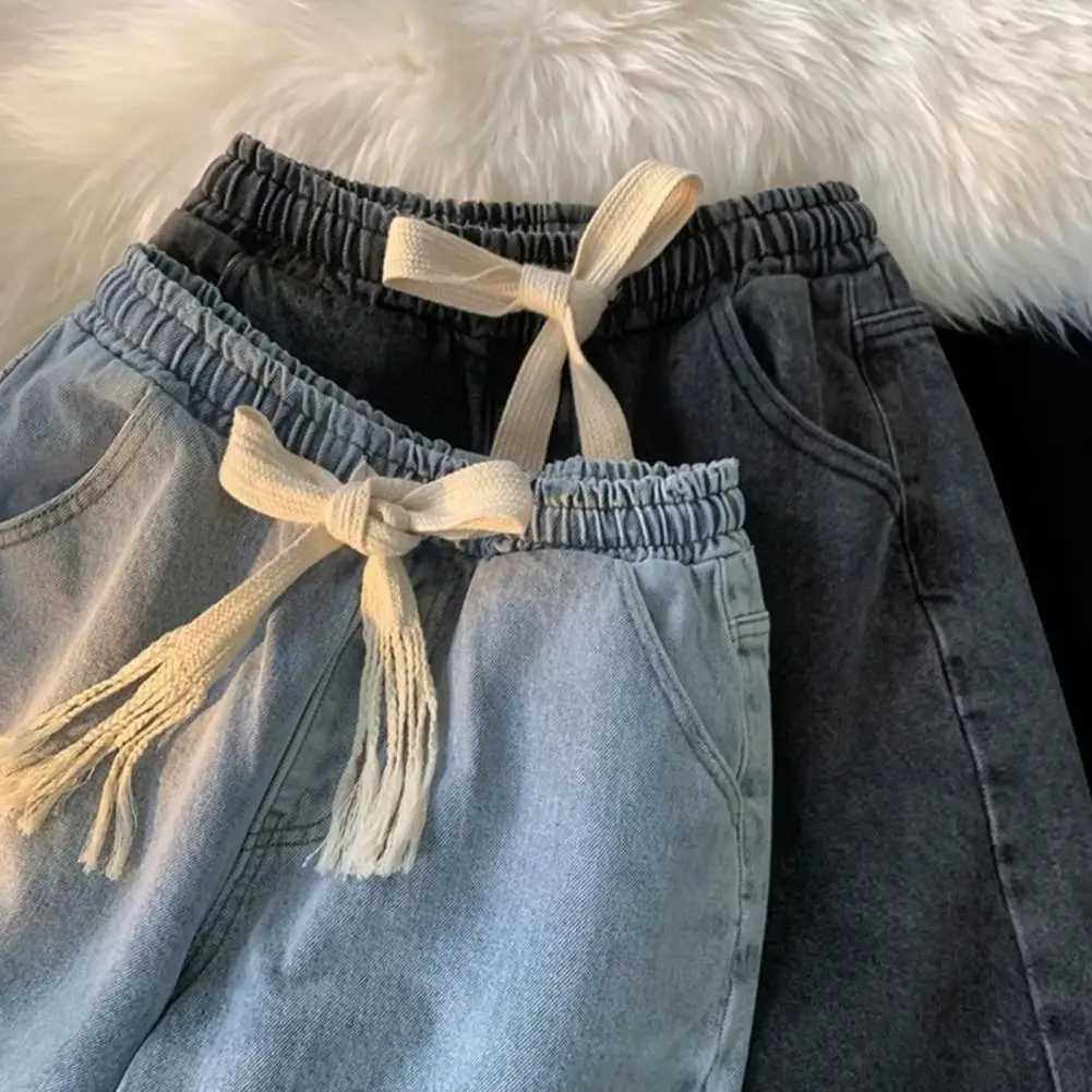 Elastic waistband denim shorts mens elastic drawstring denim shorts with pockets casual summer beach shorts mens W250319