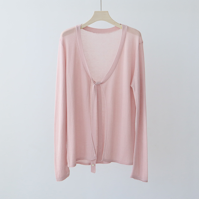 CRYJ1 Spring Collection for Her: -Silk Knit Sweater Jacket with Camisole Skirt - Elegant Lace-Up Top