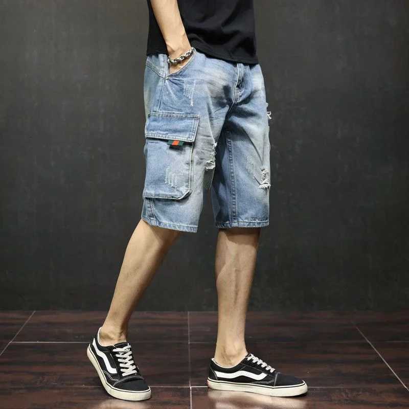 Male Denim Shorts Cargo Straight Mens Short Jeans Pants Ripped Cowboy Designer Original New in Jorts Y2k Blue Cut Retro Sale XlXJ250117