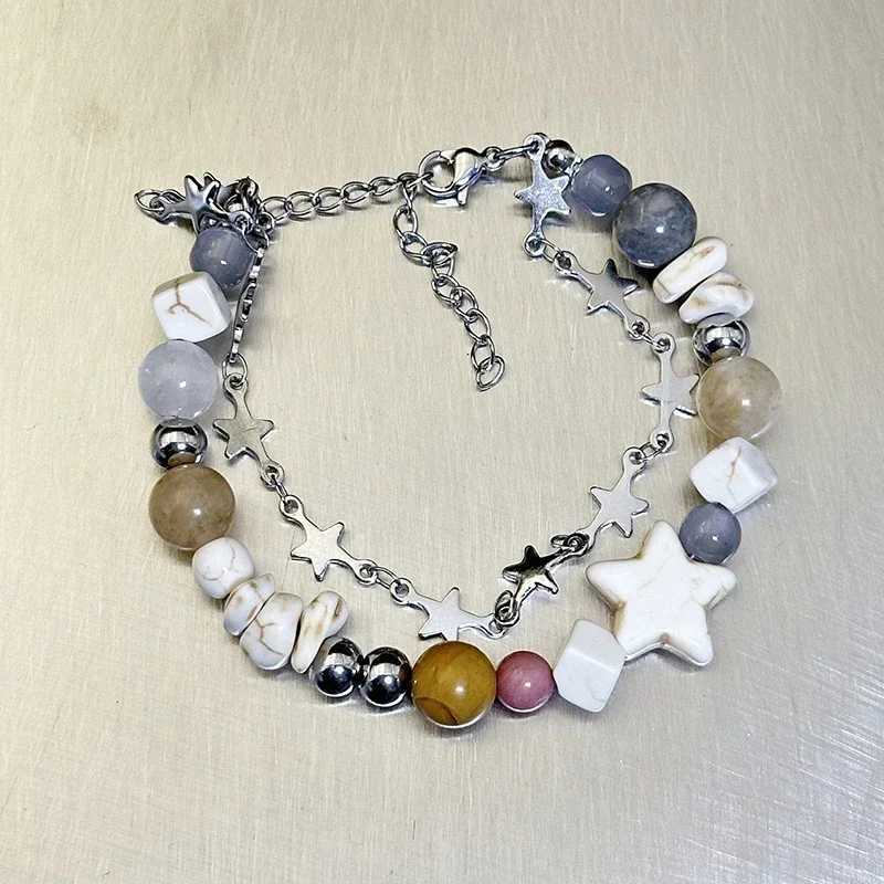 Bohemian Natural Stone Beaded Bracelet for Women Girls Handmade Star Monster Multi-layer Pendant Bracelets Bangles WristbandXJ250117