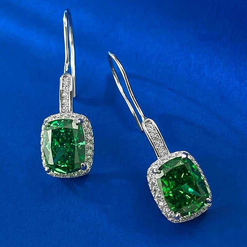 Gorgeous Dangle Earrings Jewelry Real 100% Sterg Sier Cushion Shape White Moissanite Dia Emerald Women Wedding Drop Hook Earring Gift