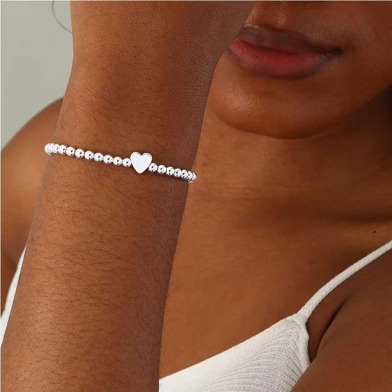 Heart shaped fashionable exquisite bead bracelet 14K silver gold-plated elastic bead handmade spherical bracelet for women's exquisite jewelry gi