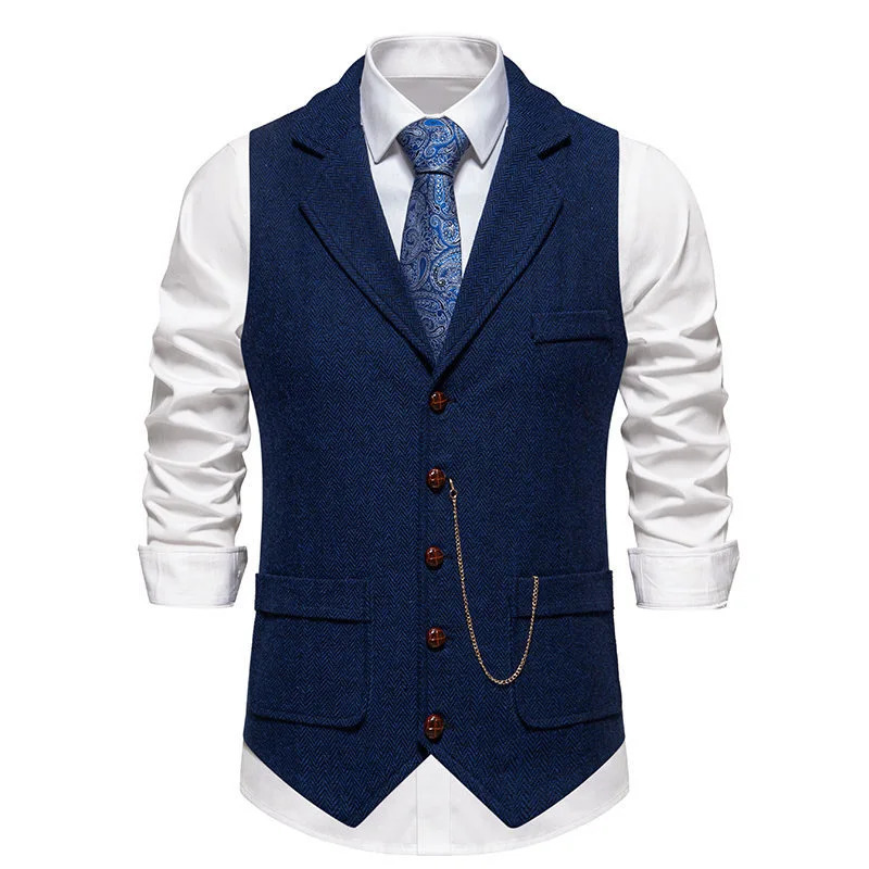 Mens Suit Vest Fashion TurnDown Collar Pockets Vests England Style Smart Casual Vintage Gentleman Leisure Party Waistcoat 250114Z