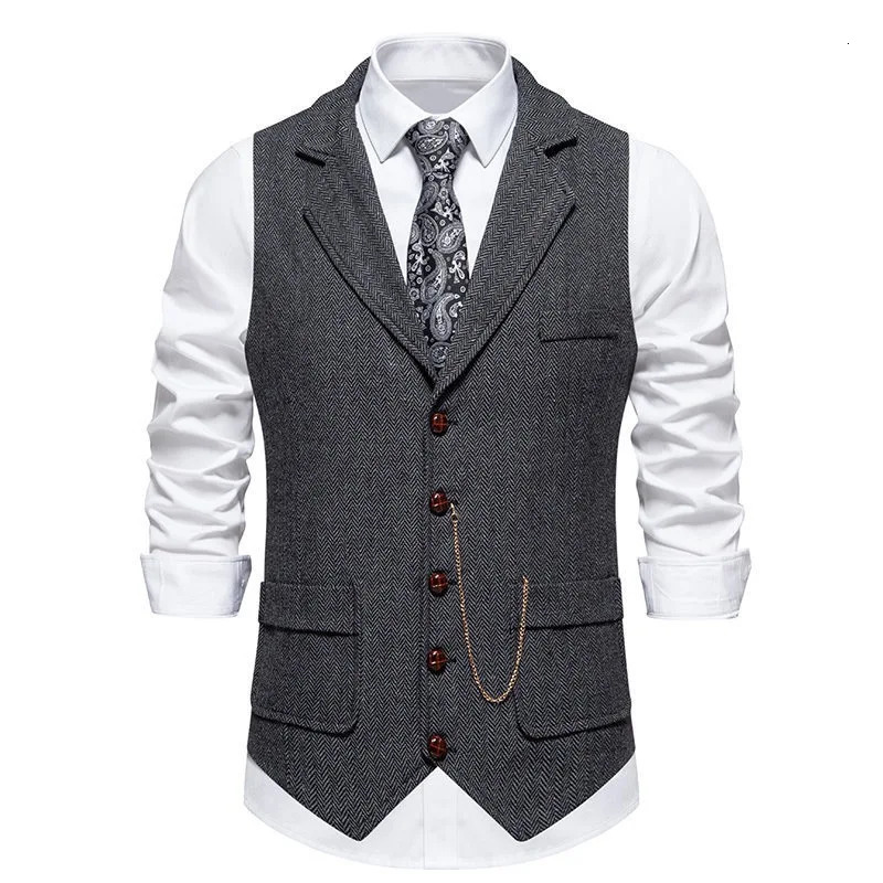 Mens Suit Vest Fashion TurnDown Collar Pockets Vests England Style Smart Casual Vintage Gentleman Leisure Party Waistcoat 250114Z
