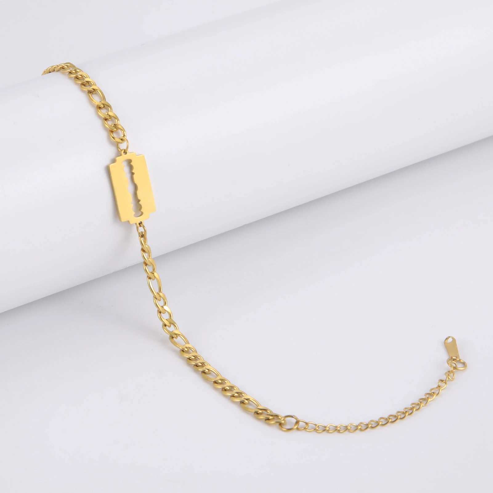 My Shape Punk Razor Blade Stainless Steel Bracelets For Men Women Shaving Blade Bracelet Bangle Figaro Chain Fashion Jewelry W250116
