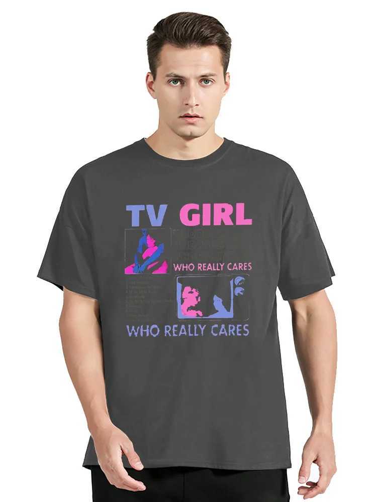 TV Girl Who Really Cares T Shirt Cotton Vintage Unisex Tops Fitness Tees Streetwear Graphic Oversized T-shirt Mens ClothingXJ250117