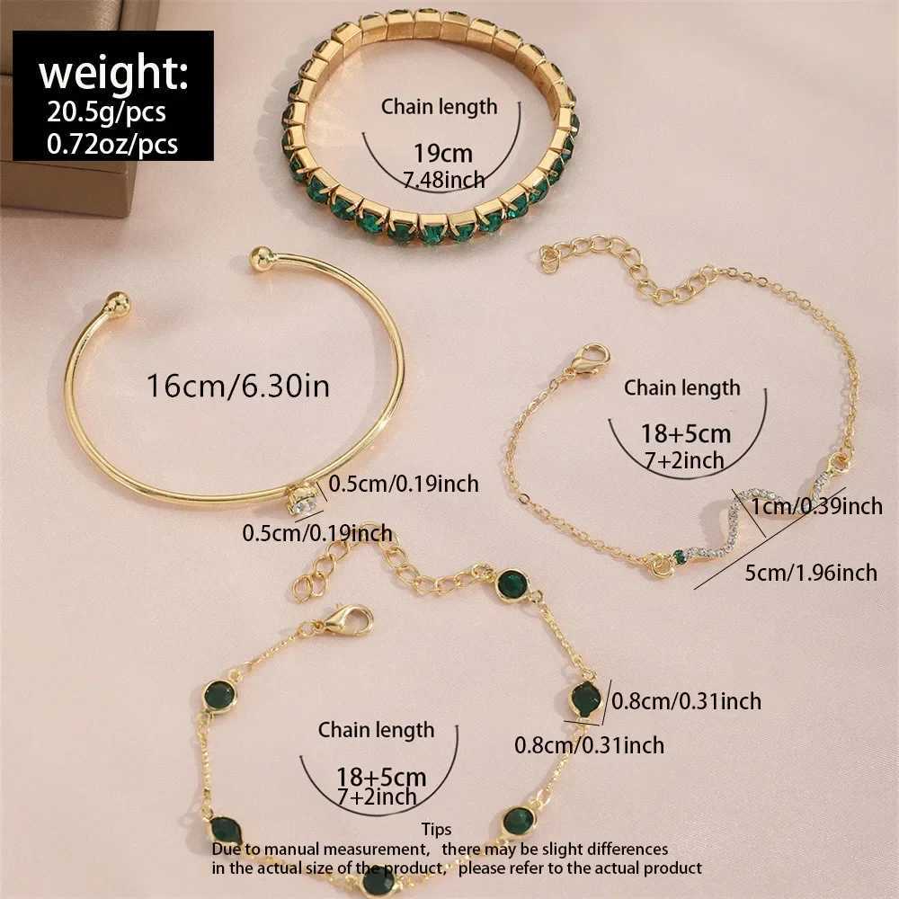 4Pcs/Set Fashion Snake Green Gemstone Bangle Rhinestone Full Metal Bracelet For Women Birtay Party Christmas Gift JewerlyXJ250117