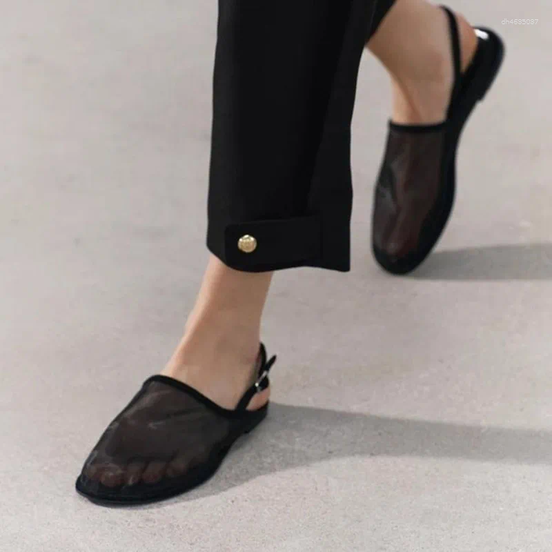 Sandals Summer Shoes For Women's Mesh Fabric Round Head Open-heel Flat Casual Breathable Bag hurenlakeshoes