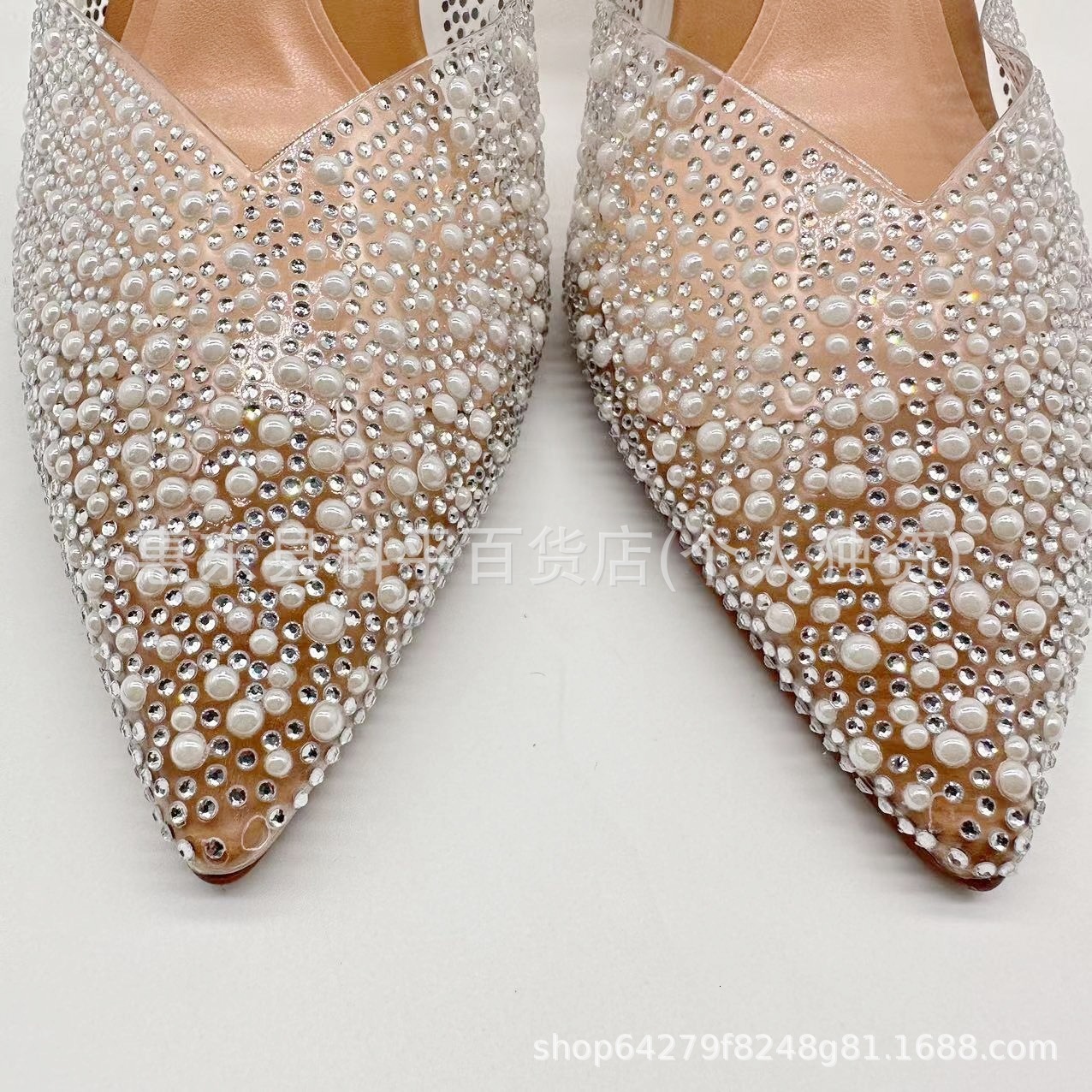 2025 summer new women's shoes brown artificial pearl decoration open heel high heels thin heel pointed shoes sandals for women