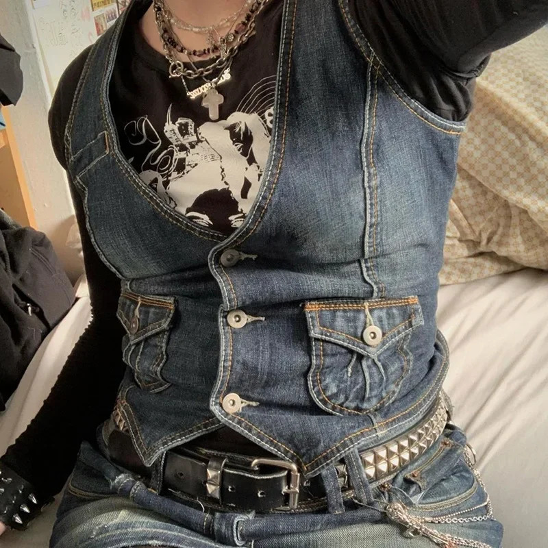 Womens Denim Vest Slim Fit European American Cross Border Trade Goods Smooths Your Silhouette Dense Fabric Vest 250113