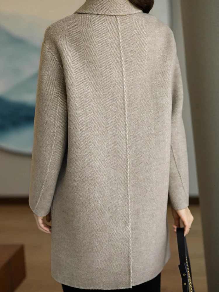 Autumn Winter Cotton Thickened Woolen Coat Women Korean Version Slim Fit Medium Long Solid Color 250109Z