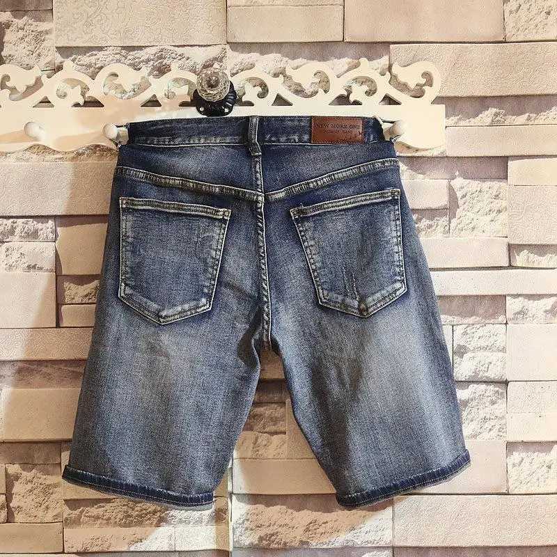 Straight Graphic Man Denim Shorts Knee Length Multi Color Long Half Short Jeans Pants for Men Ripped Harajuku Blue Y2k Hip HopXJ250117
