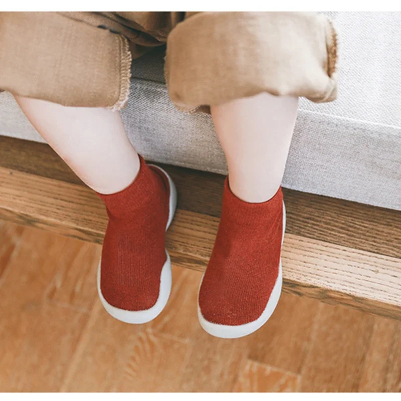 Infant Baby Shoes born First Walkers Boy Girl Kids Solid Color Soft Knit Sock Shoe Antislip Rubber Sole Toddler Booties 250115