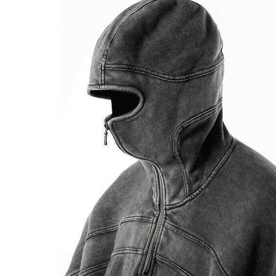 New Shoulder Ninja Full Face Zipper with Eye Hole Hoodie Long Sleeve Men's Style
