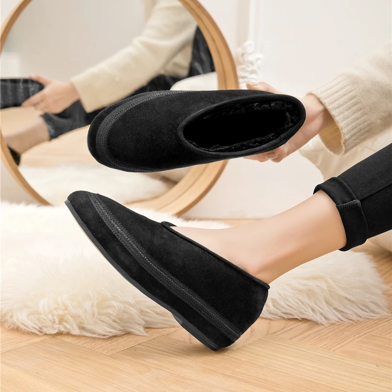 AIYUQI Winter Flat Shoes Women Wool Lining Warm Women Snow Shoes Genuine Leather Comfortable Female Winter Ballet Shoes