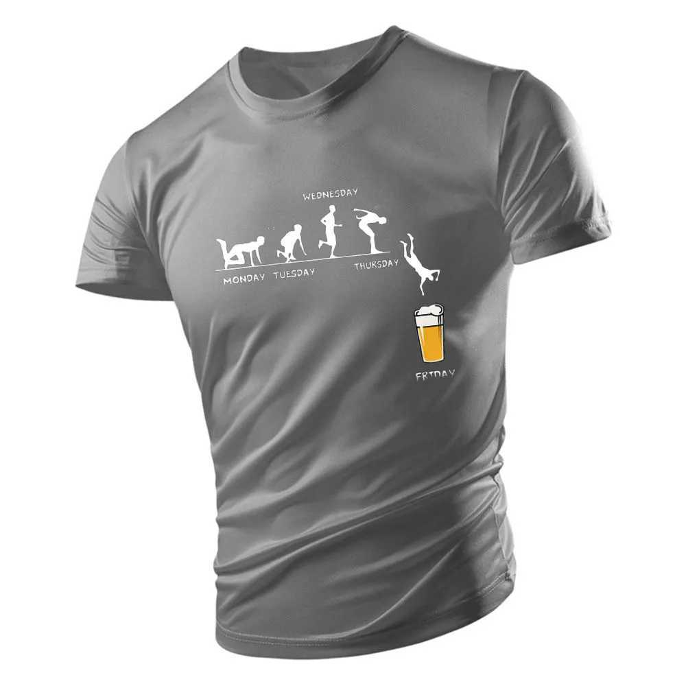 Four Seasons Fashion Casual Sports 2d Beer Print MenS Round Neck Plus Size Short Sleeve T-Shirt Loose Comfortable Quick DryXJ250117