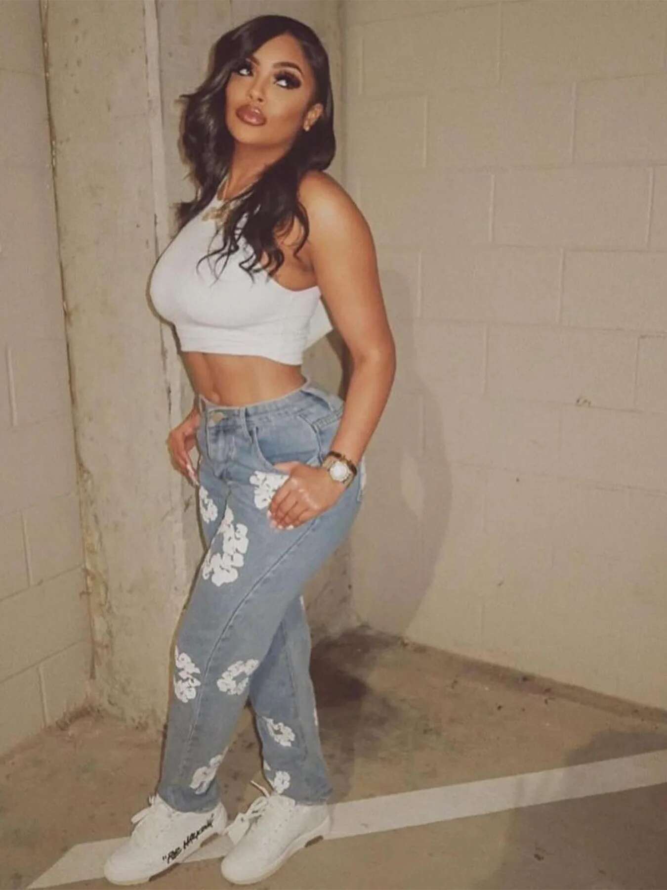 Ral Print Jeans Stretch Pencil Pants Sexy Women High Waist Elegant Streetwear Denim Casual Trousers