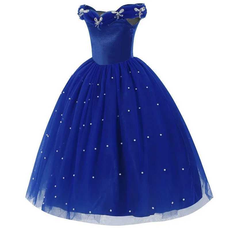 Cinderella Princess Same Cosplay Sle Dark Blue Girl Luxury Dress Off-Shoulder Puff Skirt Christmas Par Girls Gift Z250117