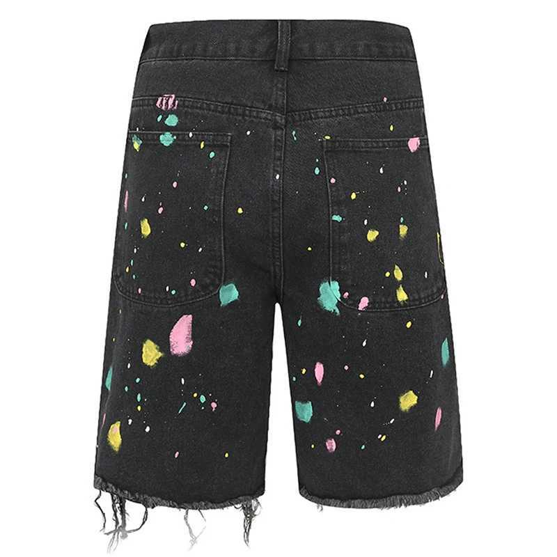 Harajuku Vintage Knitted floral Pattern Denim Shorts Mens Oversized Straight Cut Jeans Casual Loose Shorts College Pants Y2KXJ250117