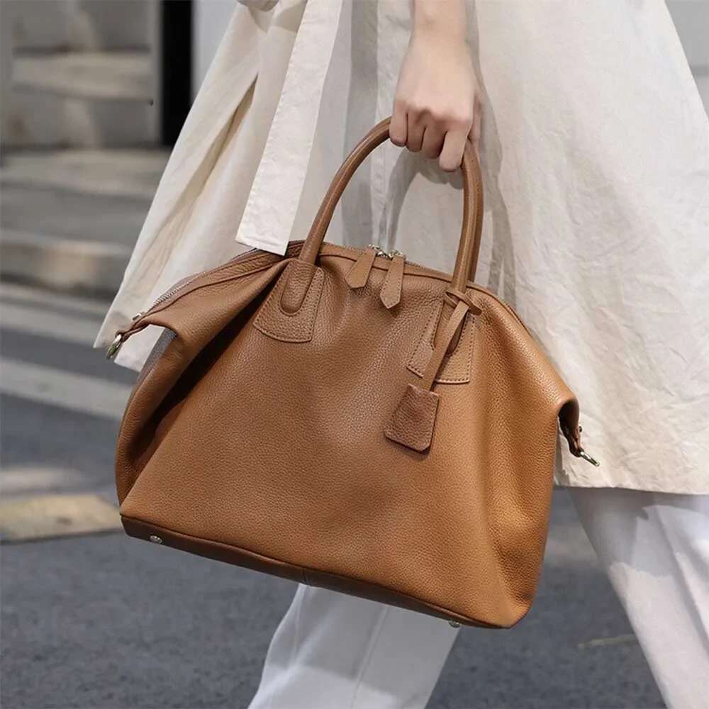 Motingsome Real Leather Woman Lady Travel Tote Shoulder Bags 38Cm Roomy Handbag Fashion Commuting Big Bag New