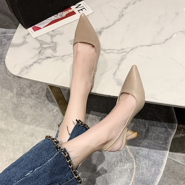 2025 spring/summer new pointed high heels for women slim heels baotou sandals back hollow shallow mouth single shoes for women