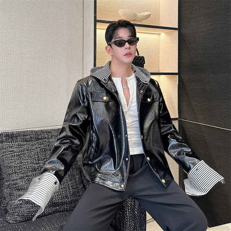 High Street Removable Hooded Mens Jackets PU Leather Casual Coats Solid Color Loose Male Clothing Autumn 250109