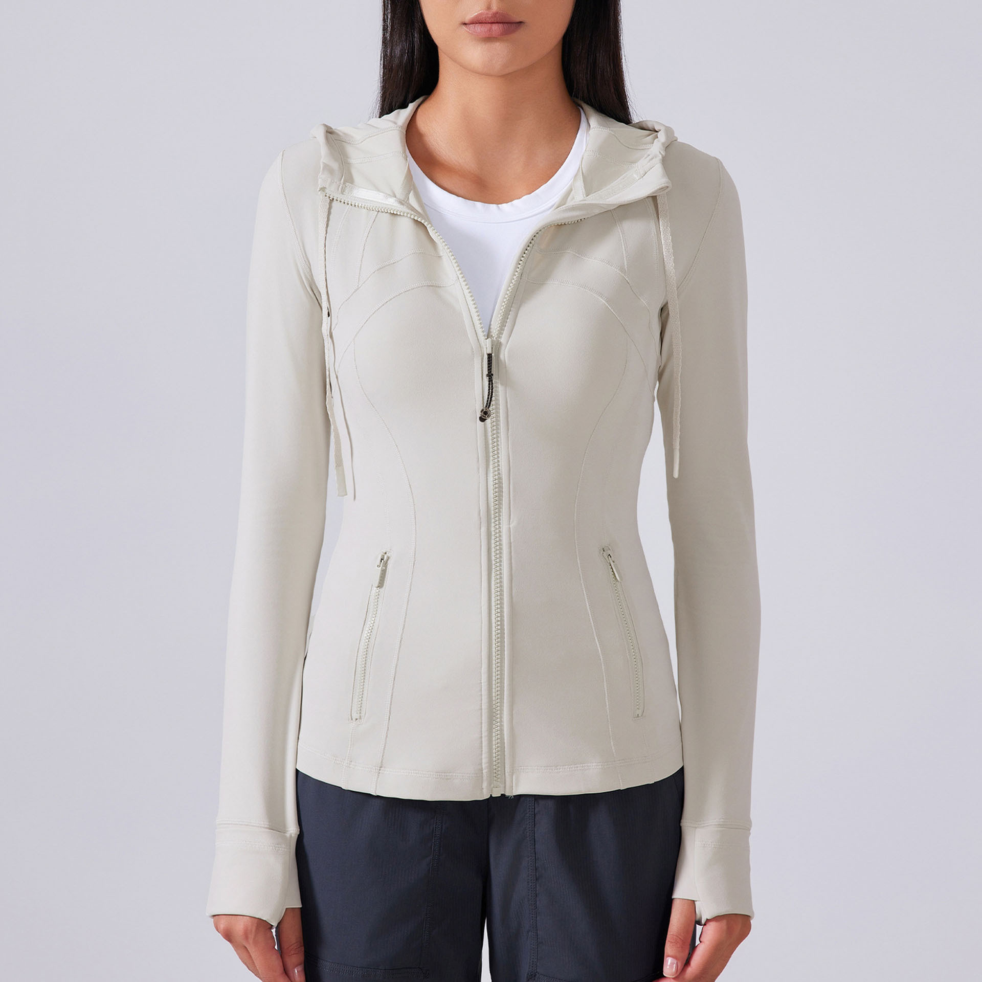 French style women's outdoor sports high-quality hooded jacket new versatile simple slim fit quick drying casual yoga fitness suit top