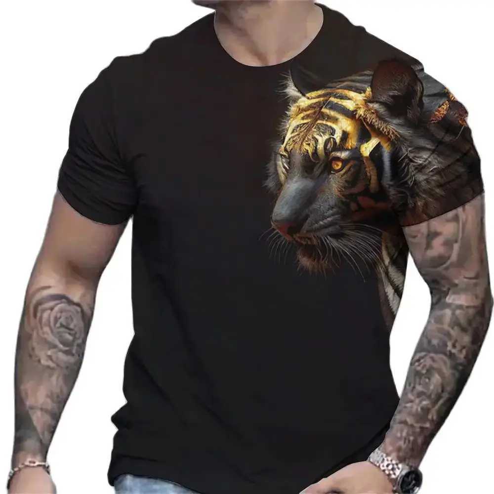 Tiger Print T-shirt 3D Animal Mens shirt Summer Short sleeve mens casual pullover Oversized top T-shirt Mens S-6XLXJ250117